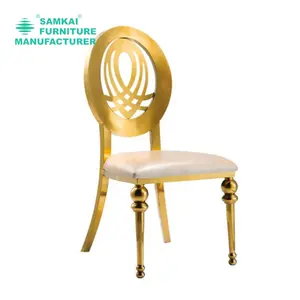 SK-YHY-G001 vendita calda all'ingrosso di alta qualità di lusso moderno oro in acciaio inossidabile con schienale rotondo sedia da pranzo per banchetti di nozze