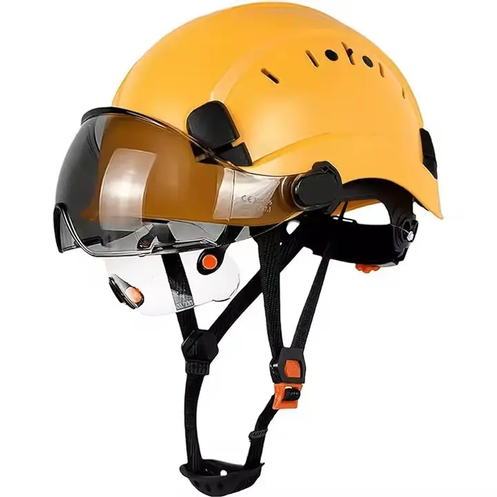 Capacete de segurança ajustável ANSI Z89.1 ABS com viseira retrátil transparente arnês de 6 pontos Hardhat Industrial Construção ao ar livre