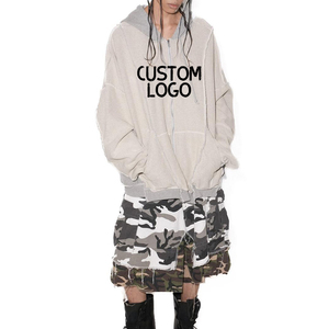 Sweat à capuche zippé pour homme en coton épais, avec logo brodé personnalisé, effet vieilli, coupe oversize et surpiqûres contrastées externes - Product Image 1