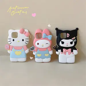 3d Mijn Melodie Kuromi Kt Kat Siliconen Telefoonhoesje Voor Iphone 11 12 13 14 15 Promax Cartoon Hello Kitty Telefoon Accessoires