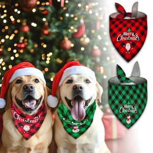 Yisi Christmas Pet Triangular Bib Printed Lattice Dog Cat Scarf Winter <b>Neck</b> <b>Warmer</b> - Product Image 3