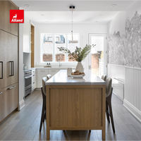 Armoire de cuisine en bois plaqué laqué mat sans poignée, prix avantageux, avec îlot central, porte plate en shiplap, Alland