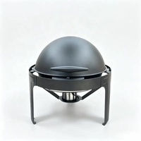 Chauffe-Plat Rond de Luxe 6L en Acier Inoxydable à Alimentation Thermique, Noir, avec Couvercle Enroulable, pour Buffet d'Hôtel et Fêtes