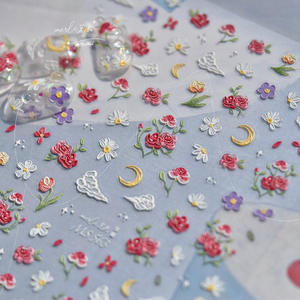 TSZS Summer Nail Art Stickers Red Rose 5D Relieves Deslizadores autoadhesivos Tulip Daisy Rose Stars Clouds Moon para proveedor de <span class=keywords><strong>uñas</strong></span> - Product Image 4