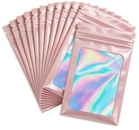 Sacs refermables en Mylar personnalisés, résistants à l'humidité, avec fermeture éclair, fermeture à trois côtés, pochette à fermeture éclair, plusieurs couleurs, fenêtre transparente, holographique brillant