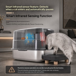 Bac à <span class=keywords><strong>litière</strong></span> intelligent pour chat entièrement fermé en acier inoxydable, autonettoyant, désodorisation à l'air frais, détection infrarouge, anti-éclaboussures, électrique - Product Image 2