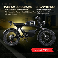 Vélo électrique 1500W 52V 30Ah 20 pouces avec pneus larges, vélo de montagne électrique à double suspension, frein à disque hydraulique, vélo électrique pour adultes