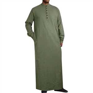 Túnica Musulmana para Hombre, Abaya de Algodón, Manga Larga, Color Sólido, Estilo Islámico Informal, Camisa Tipo Túnica, Ropa Árabe de Dubái, Thobe de Primavera - Product Image 4