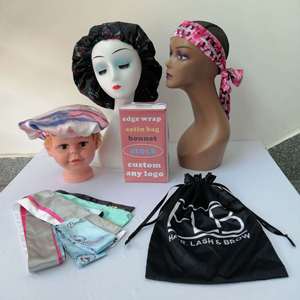 Custom Satin Hair Bag With logo Jewelry Cosmetics Gift Silk Bag Hair Packaging <b>Wig</b> Storage Bonnet - Product Image 1