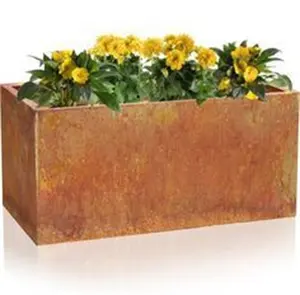 Kim Loại Gỉ Vườn Hoa Cây Chậu Ngoài Trời Hình Chữ Nhật Trồng Hộp Corten Thép Trồng