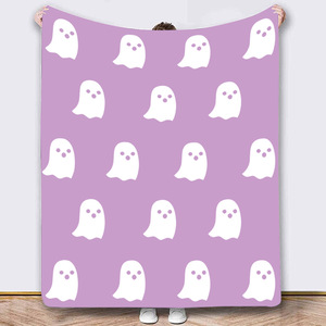 Cute Ghost Pattern Flannel Throw Blanket Rectangular Anti-Pilling Home Use Autumn Style Simple Design Machine Washable - Product Image 3