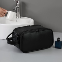 Sac de toilette de voyage en cuir PU pour homme, grande capacité, multi-compartiments, trousse de rasage, sac de rangement portable pour cosmétiques et articles de toilette