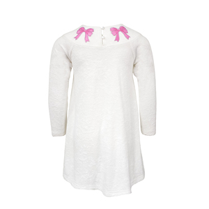 Vestiti per <span class=keywords><strong>Bambina</strong></span> in Cotone Terry Crema, Maniche Lunghe, Collo con Fiocco, Applicazioni, Abbigliamento Invernale per Compleanno - Product Image 3