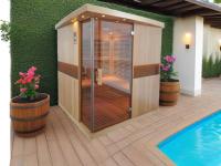 Sauna de jardin en pin massif pour 6 personnes, chauffage infrarouge lointain à faible EMF, sauna humide et sec pour hôtel et complexe hôtelier