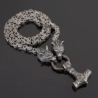 2022 Antique argent Punk acier inoxydable chaîne byzantine collier vente directe d'usine hommes Viking loup pendentif mode collier