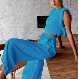 All'ingrosso top e <span class=keywords><strong>pantaloni</strong></span> senza maniche <span class=keywords><strong>in</strong></span> <span class=keywords><strong>lino</strong></span> di cotone 2 pezzi Set da donna <span class=keywords><strong>in</strong></span> <span class=keywords><strong>lino</strong></span> naturale o-collo <span class=keywords><strong>misto</strong></span> <span class=keywords><strong>lino</strong></span> Set da donna - Product Image 4