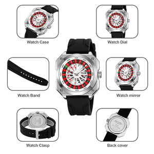 Reloj de pulsera cuadrado para hombre con diseño de ruleta de casino, resistente al agua, de cuarzo, con correa de silicona. - Product Image 2