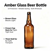 Bouteille de bière en verre ambré en gros d'usine avec bouchon couronne standard pour bière artisanale et vin de fruits, impression de logo personnalisée