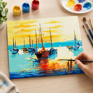 Kit Pittura con Numeri Barca a Vela Paesaggio Marino 50x40cm Set Arte su Tela Fai da Te con Colori Acrilici Numerati per Decorazione Casa - Product Image 4
