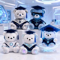 Ours en peluche personnalisé futuriste cybernétique pour la remise des diplômes, robot technologique avec tenue holographique, cadeau de remise des diplômes OEM