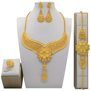 24K Gold Jewelry <b>Set</b> Necklace Earrings Ring <b>Bracelet</b> Women Wedding Luxury Flower Design Fine Jewelry <b>Sets</b> - Product Image 2