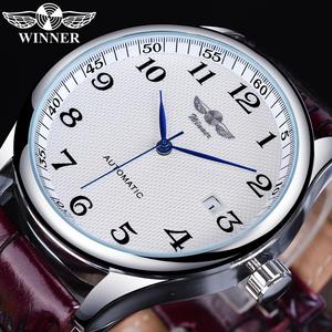WINNER WRG8024 Montre mécanique automatique classique pour homme, style business, Time Master, cadran blanc en cuir, calendrier, date, Montre Homme - Product Image 1