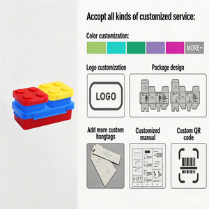 Lonchera con Diseño <span class=keywords><strong>de</strong></span> Bloques <span class=keywords><strong>de</strong></span> Construcción, Hermética y Apilable, con 2 Recipientes Pequeños para Refrigerios - Product Image 5