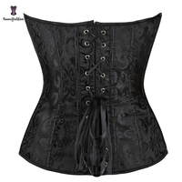 Grande taille Xs-xxxxxxl Brocade Overbust Corsets et Bustiers Femmes Jacquard À Lacets Os Corset Top Noir Avec Fermeture Éclair