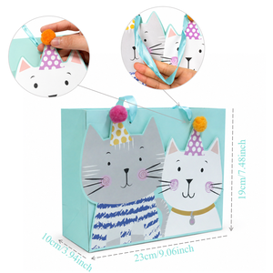 Bolsa de Regalo <span class=keywords><strong>para</strong></span> Fiesta de <span class=keywords><strong>Cumpleaños</strong></span> Pafu con Asas de Listón, Bolsa de Regalo 3D con Diseño de Gatito, Bolsa <span class=keywords><strong>para</strong></span> Envolver Regalos con Detalles de Pompones, Bolsa de <span class=keywords><strong>Cumpleaños</strong></span> con Diseño de Gato - Product Image 2