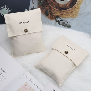 Promotional Abrasion Resistant Cotton Twill <b>Envelop</b> Button Bag Makeup Dust Cloth <b>White</b> Cotton Twill Custom Logo Size Pouch - Product Image 3