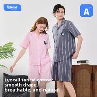 Ensemble de pyjama respirant en Lyocell certifié écologique avec taille élastique, motif imprimé personnalisé à rayures, short pour couple