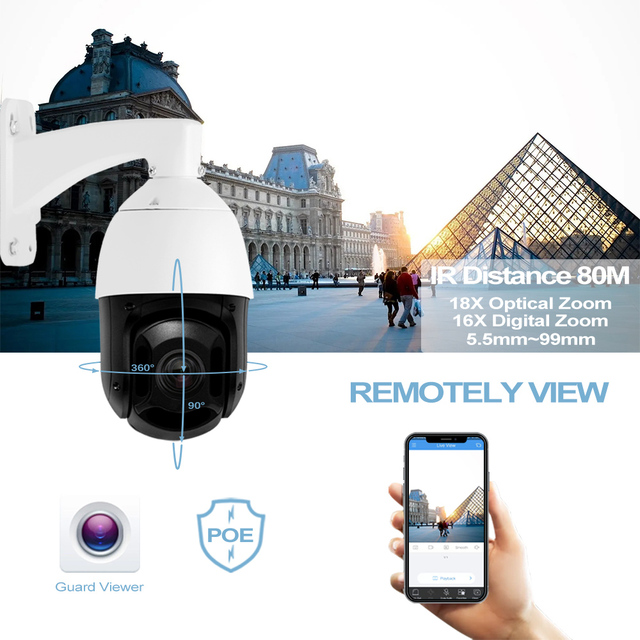 Uniview Da Hua 18X Zoom Ptz Outdoor Dome Camera Auto Tracking POE 5MP 3MP 2MP 20X Security Camera Perimeter Alarm PTZ Camera