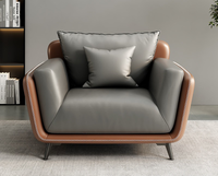 Sofá Seccional de Tres Plazas de Estilo Moderno y Lujo Ligero, Patas de Acero Inoxidable de Forma Rectangular, Material de Madera y Cuero para Sala de Estar