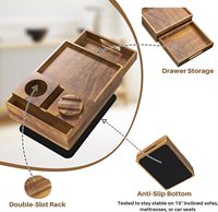 Support de tasse pour canapé en bois d'acacia, plateau de canapé 7-en-1, table d'appoint avec tiroir coulissant pour ranger les objets, rotation à 360° °   Support de téléphone pour collation
