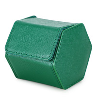 Étui de voyage hexagonal vert-brun pour montre, boîte de rangement multifonctionnelle avec extérieur en cuir et doublure en velours suédé