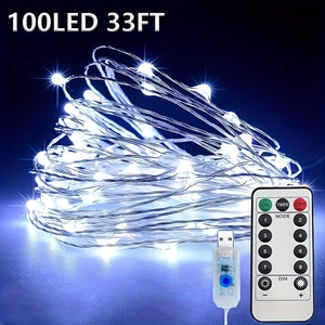 Guirlande lumineuse féerique en fil de cuivre 33FT 100 LED, 8 modes, alimentée par USB avec télécommande, décoration de Noël intérieure - Product Image 1
