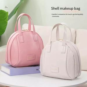 Trousse de maquillage en cuir PU en forme de coquille, grande capacité, organiseur de cosmétiques de voyage avec compartiments - Product Image 3