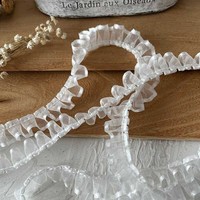 Ruban à volants personnalisable en satin blanc perlé de luxe, avec bordure en dentelle et bordure dorée, fait main, non extensible, pour vêtements, décoration intérieure et bricolage
