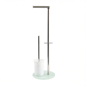 Soporte de Escobilla de Inodoro de Acero Inoxidable con Base Ovalada de Vidrio, 32.5 cm de Largo, Vidrio Gris - Product Image 2