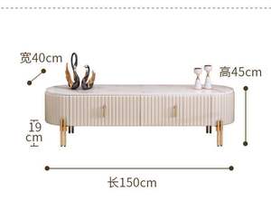 طقم طاولة قهوة وخزانة تلفزيون فاخرة بتصميم عصري بسيط، شكل بيضاوي من الزجاج واللوح الصخري، أثاث منزلي لغرفة المعيشة والشقق - Product Image 2