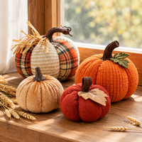 Lot d'ornements tricotés en forme de citrouille pour la fête de la récolte, Thanksgiving, décoration d'automne, 6x9cm, 5cm, 10cm, en polyester, 3 styles, en gros pour la maison, la table, ou comme cadeau