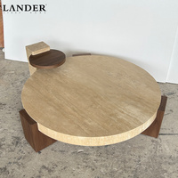 Landerstore Table basse en travertin et marbre Table centrale Table basse en travertin Table basse en marbre Design ondulé pour le salon