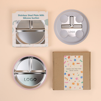 Vente en gros de plaques en acier inoxydable de haute qualité pour enfants aspiration au micro-ondes antidérapant plat de sevrage à LED durable pour bébé