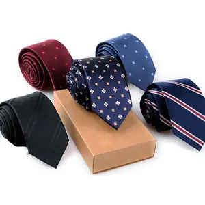 Benutzer definierte Logo Krawatte Set Geschenk box Hersteller Herren italienische Poly Silk Neck Krawatten Streifen Slim Krawatten
