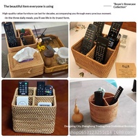 Boîte à mouchoirs en rotin tressé avec fermeture à clip, organisateur de télécommandes en verre, pour table basse et bureau, style japonais, pour l'organisation de la maison