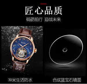 Montre mécanique de luxe pour homme avec tourbillon volant, cadran bleu à chiffres romains, bracelet en cuir de haute qualité de 22 mm, tendance - Product Image 4