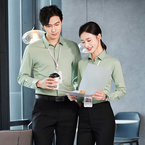 Professional Shirts Unisex Workwear Short Sleeve Solid Color Anti-Wrinkle Business Formal Wear Hotel 4S Shop Uniforms - Product Image 4