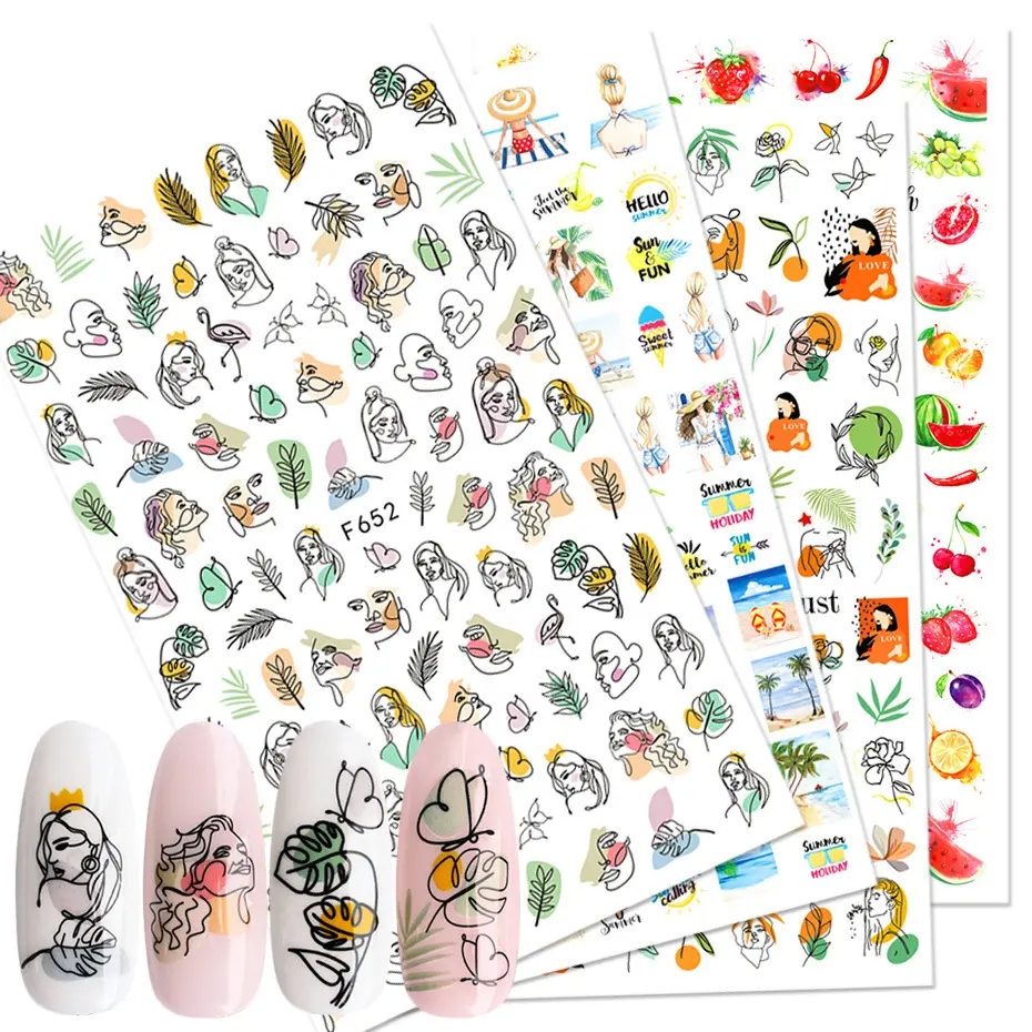 Gratis Pengiriman DIY 3D Perekat Diri Dekorasi Nail Art Stiker Kuku Strawberry Lemon Oranye Lucu Stiker Buah Musim Panas