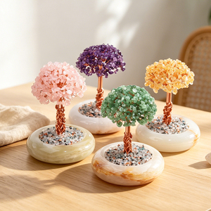Healing Crystal <b>Tree</b> Wholesale Hand Wrapped Natural Precious Stones with Round Jade Bowl for Feng Shui - Product Image 1