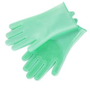 Guantes de silicona para lavar platos con cepillo, 28 cm, impermeables, para limpieza de cocina, color verde - Product Image 1